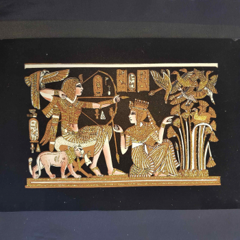 Wandbild Tut-ank-AMUN auf der Jagt mit seiner Frau auf Samt  30 cm x 42 cm